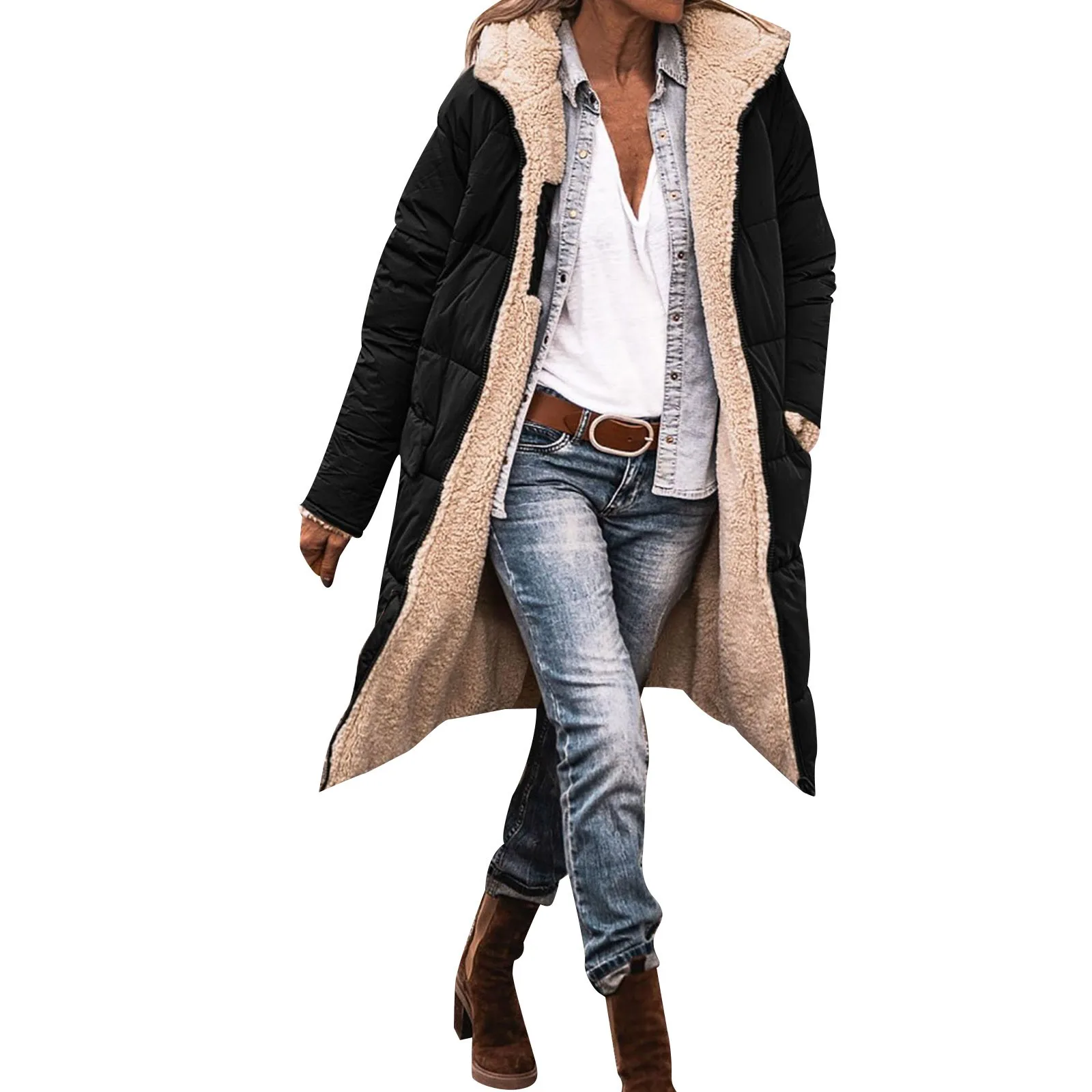 

Женская модная повседневная куртка на молнии с карманами, флисовая толстовка, зимнее Двустороннее пальто Тедди, Женская куртка, пальто, женские пальто