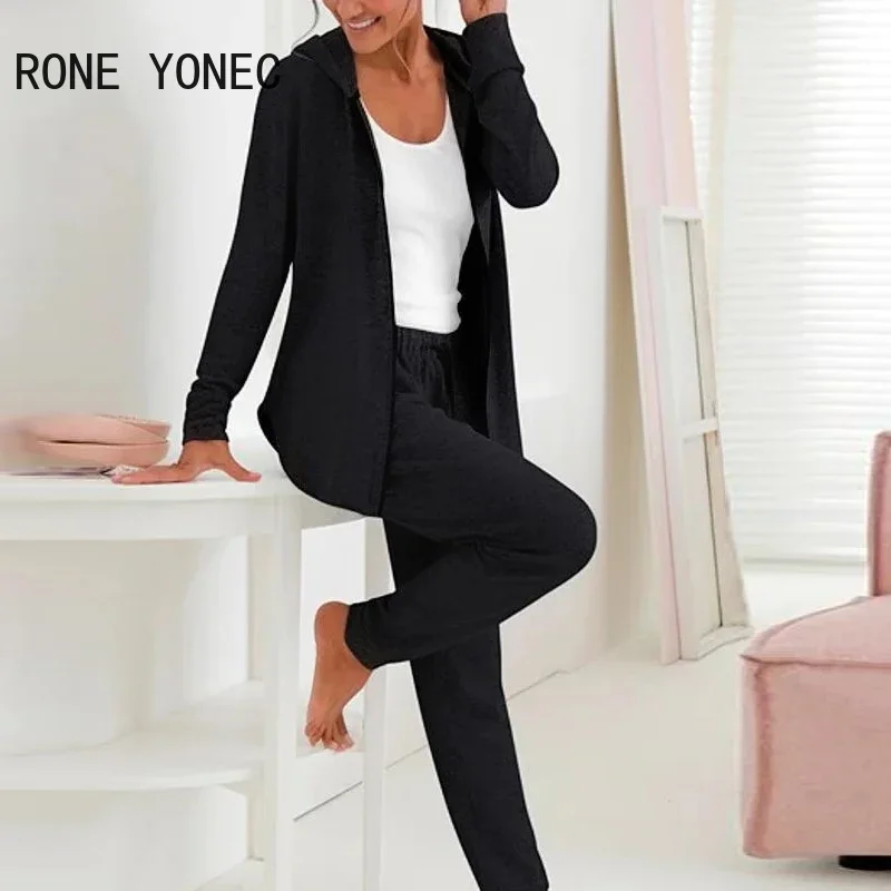 Женский Повседневный комплект из куртки с капюшоном и брюк длиной до щиколотки