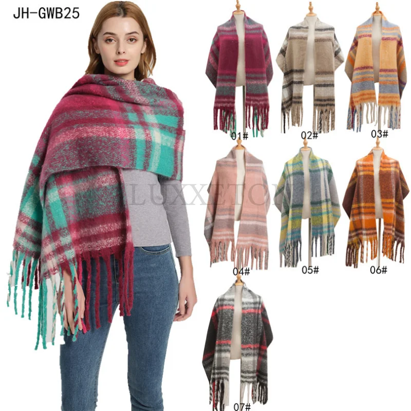 

Women Winter Scarf Cashmere Warm Pashmina Rainbow Foulard Female Scarves Wraps Thick Hijab Soft Bufanda Tassels Shawl Long Stole