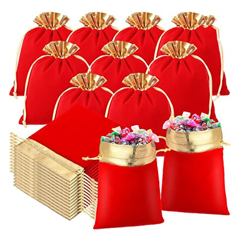 

Элегантный красный бархатный мешочек 10x12 см, Подарочная карманная сумка на шнурке, свадебная сумка для конфет, украшений, красная органза, п...