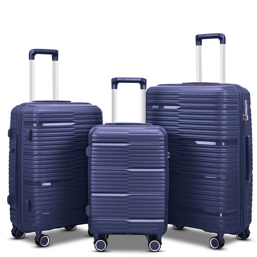 

3 Piece Luggage Sets, PP Hardside Suitcase Set, TSA Lock, Blue