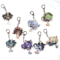 anime keychains genshin impact zhongli diluc venti klee cute bag pendant key ring gifts sandwich process pictures never break