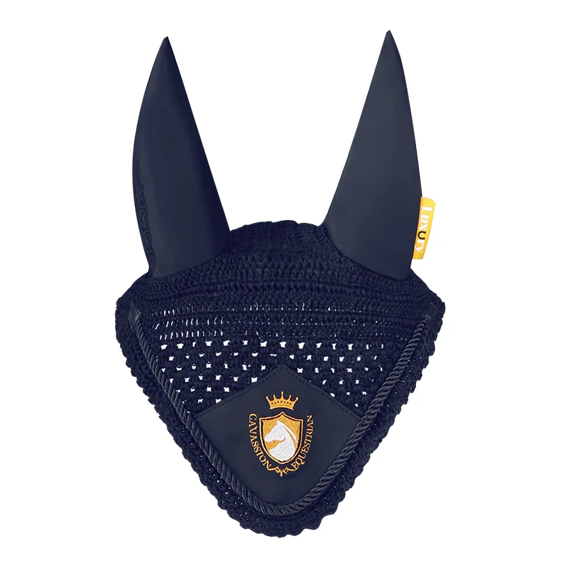 Cavassion Equestrian Horse Ear Cover Flying protection Wind Red Horse Ear Mask Embrodery Black Kniting Horse ear cover