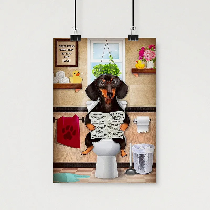 Настенная картина в виде черной собаки коровы животного туалета Художественная