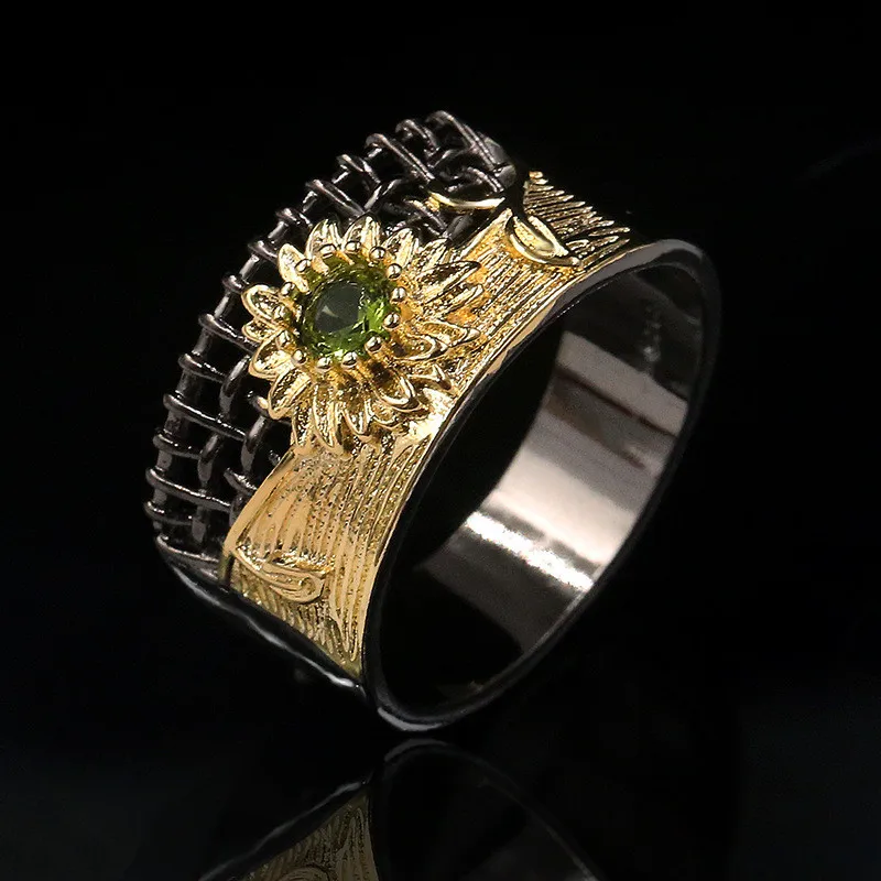 

Unique Italian Jewelry Rings for Women Creative Hollow Sunflower Rings Black Gold Two Tone Jewelry Rings Engagement Rings