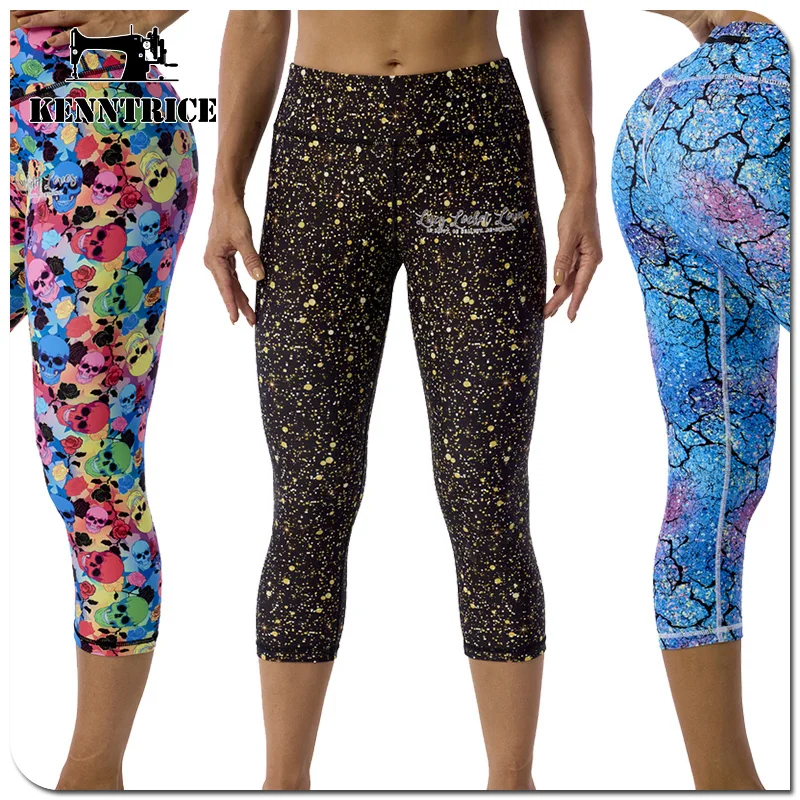 Kenntrice High Waist Capri Leggings Women Colorful Printed Workout Yoga Capri Pants With Pocket Plus Size Butt Lifting Leggings