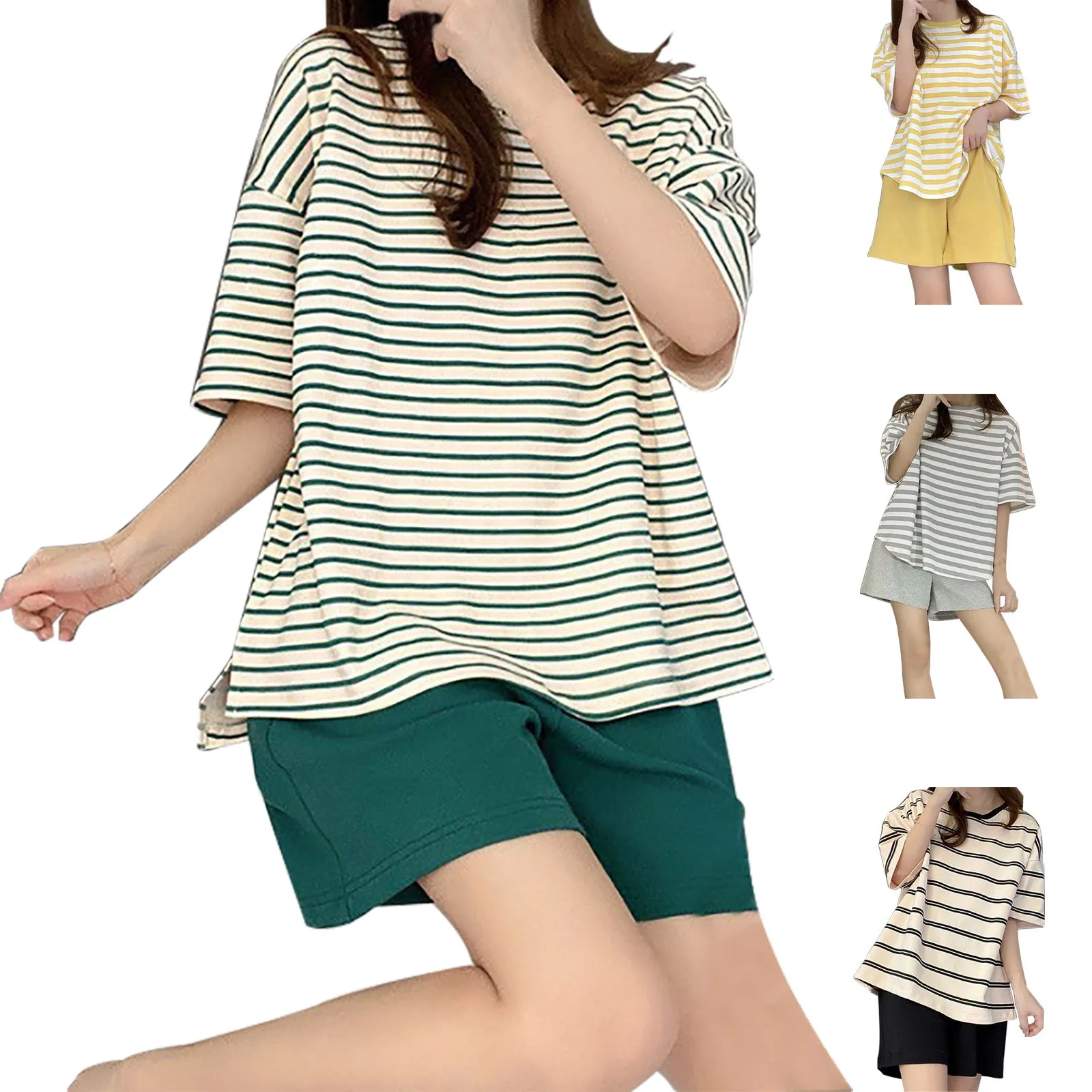 Женский летний комплект из 2 предметов полосатая Женская пижама с коротким