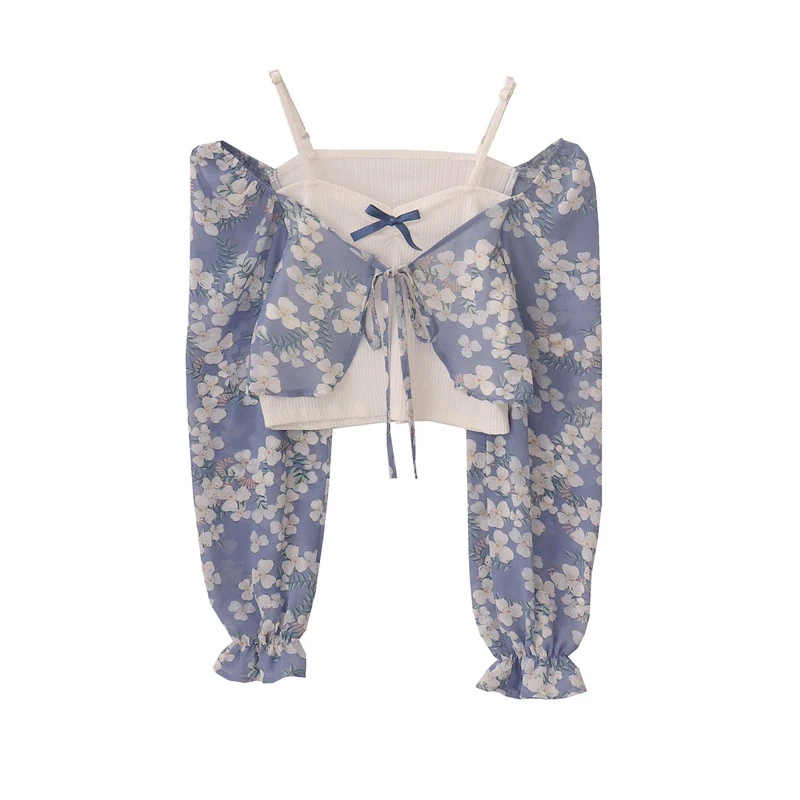 

2022 Spring Loose Casual Elegant Shirt Korean Fashion Blouse Strapless E-girl Crop Tops Women Vintage Romantic Ins Street Party