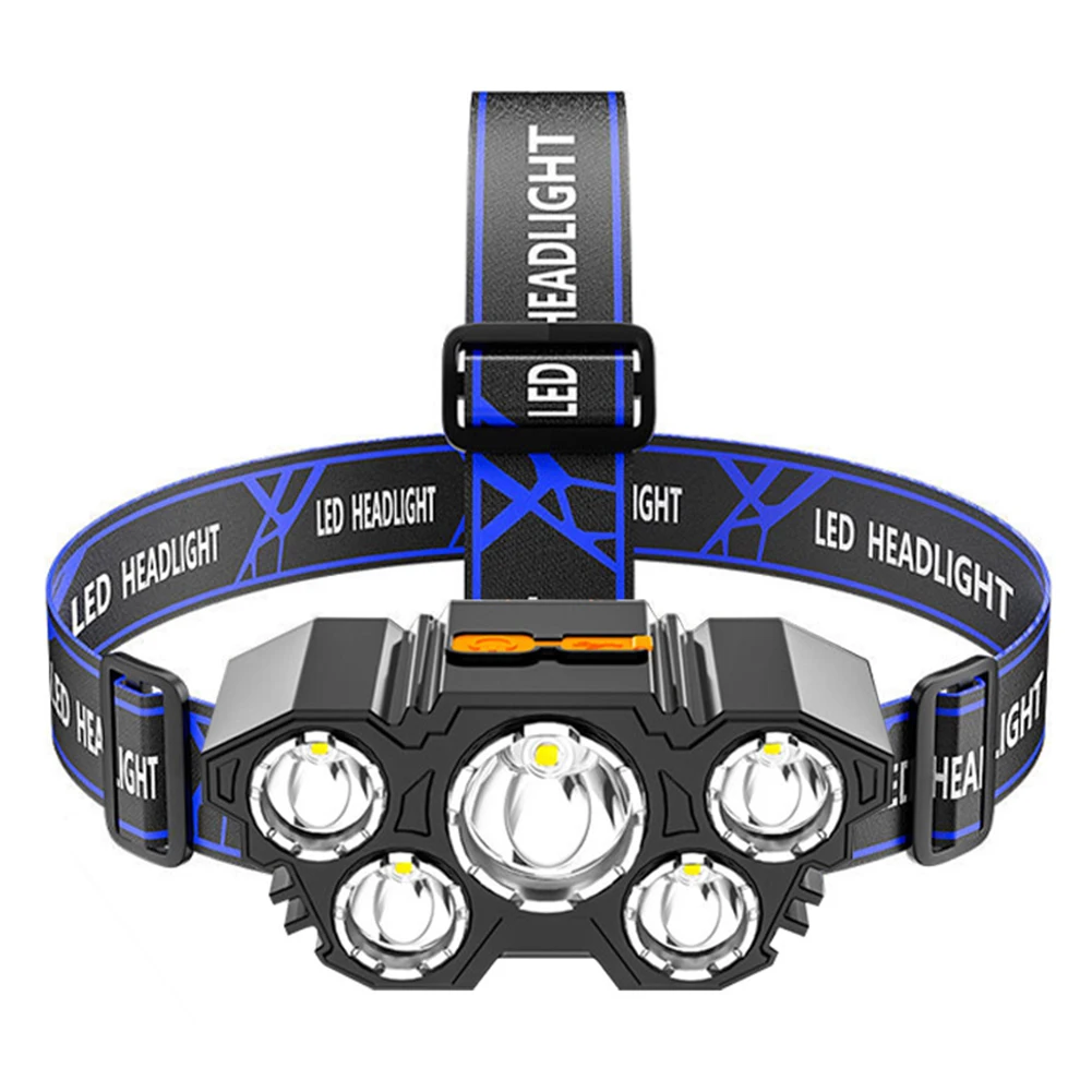 

USB Rechargeable 5 LED Headlamp Daily Waterproof Headlamp Built-in 18650 Battery 1500mAh 4 Modes 350LM Searchlight