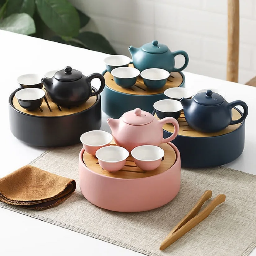 

Tea Sets Flowers Exquisite Stone Grinding Shape Handmade Tea Pot Cup Set Chinese Tea Ceremony Gift GungFu Tea Cup Teaware