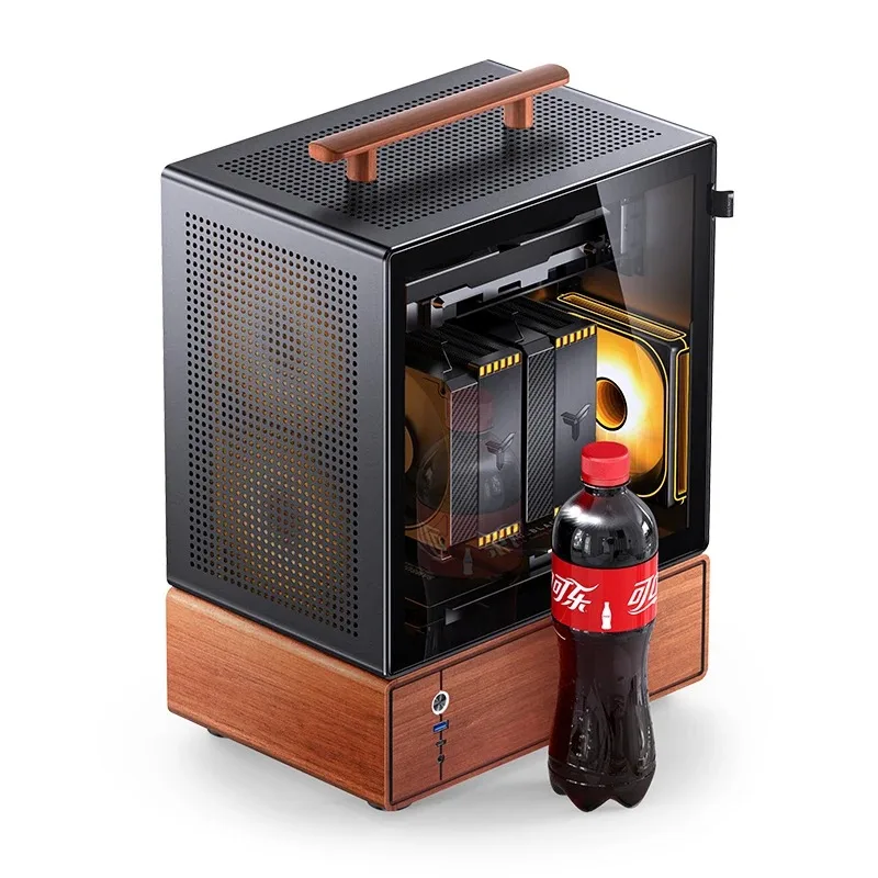 Фото Корпус для компьютера JONSBO T7, алюминиевый корпус с ручкой и отделкой из шпона орехового дерева, совместимый с блоками питания ATX и MATX. №3