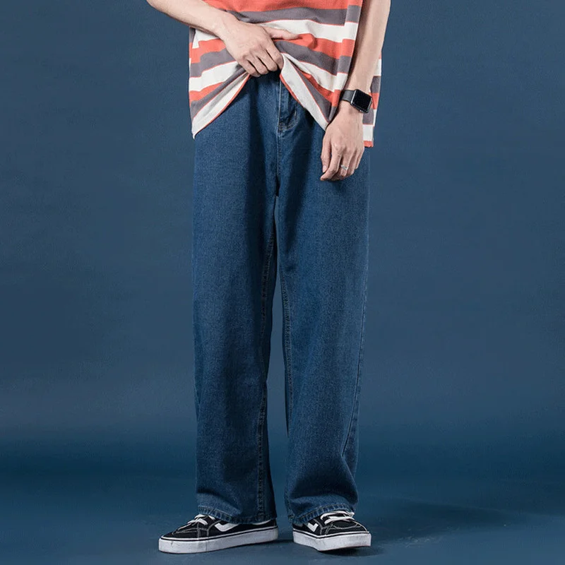 Men's Hip Hop Loose Jeans 2022 Spring New Streetwear Straight Baggy Wide Leg Denim Pants Male Retro Daddy Trousers Light Blue