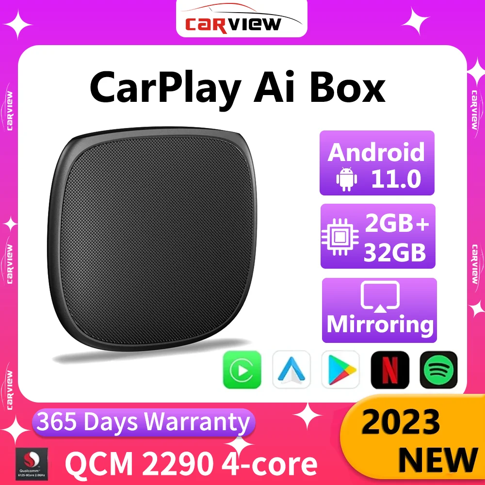 

CARVIEW Carplay Ai Box Multimedia Smart Box Android Auto Adapter 3G+32G Wireless Car Mini Android 11.0 Os Box 4G LTE SIM Wifi