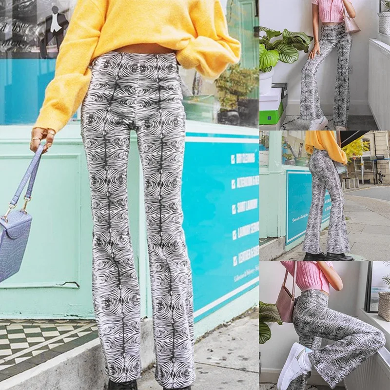 

NEW-Wood Grain Printed Straight-Leg Pants High-Waisted Trousers Printed Trousers Casual Pants