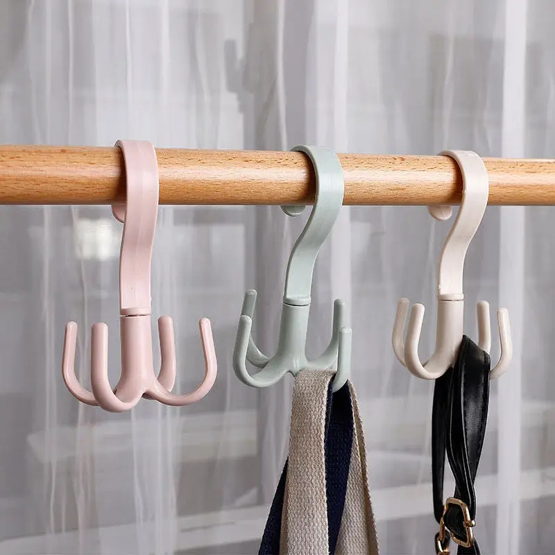 

4-claw Multi-functional Hook Hangers Bag Wardrobe Rack Clothes Creative Organizers Hat Rotating Bedroom Storage Closets Tie