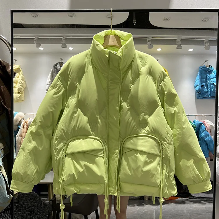 

New Down Jacket Women's Short 2022 Stand-up Collar Korean Thin White Duck Down Bread Jacket Winter Coat F623