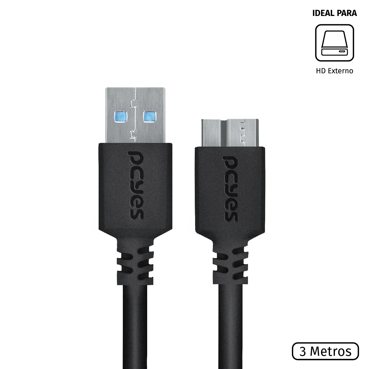

EXTERNAL HD CABLE USB A 3.0 MALE FOR MICRO USB B 3.0 (10 PINS) MALE 28AWG PURE COVER 3 METERS-PUAMCM3-3