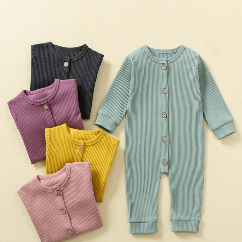 Spring And Autumn Newborn Baby Clother Boys Girls 0-12 Months Long Sleeve Onesie Solid Color Pit Strip Bodysuit Romper