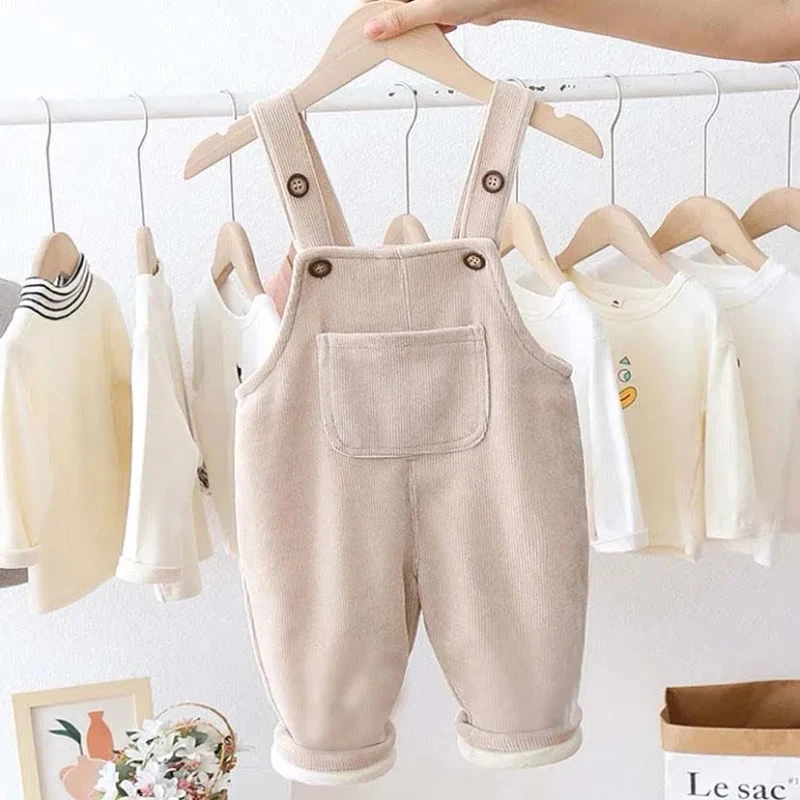 

Повседневные комбинезоны для девочек, зимний Плотный Комбинезон, новая детская одежда, брюки на подтяжках в Корейском стиле для мальчиков, ...