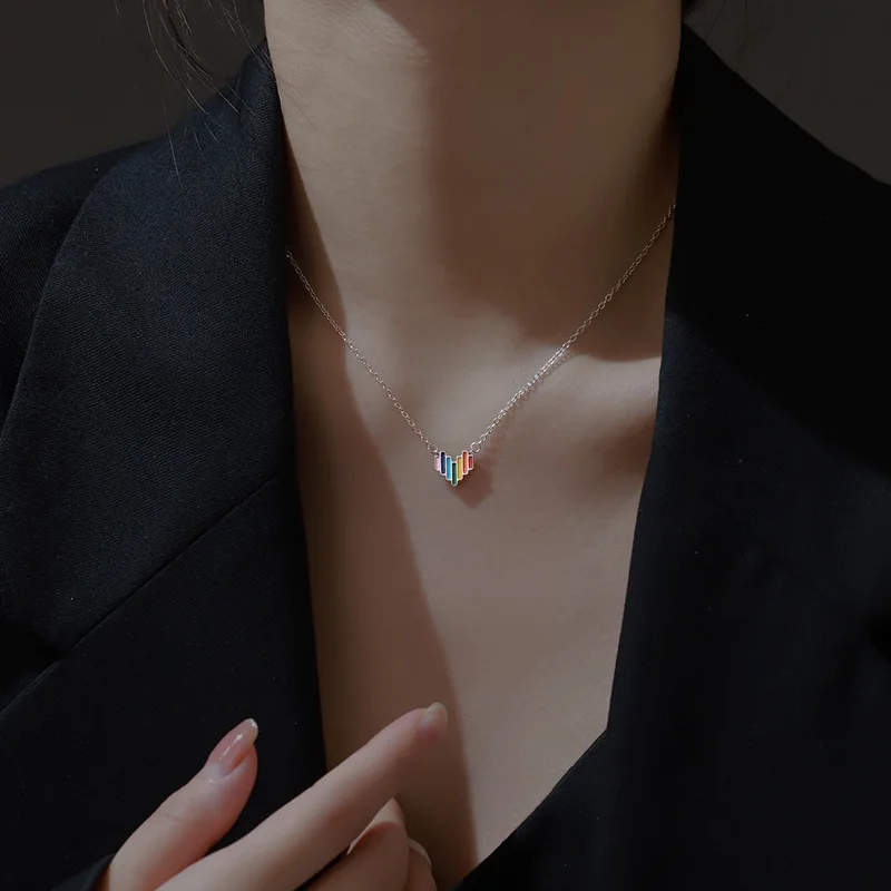 Женское ожерелье с подвеской в виде сердца и радуги золотистого цвета - купить по