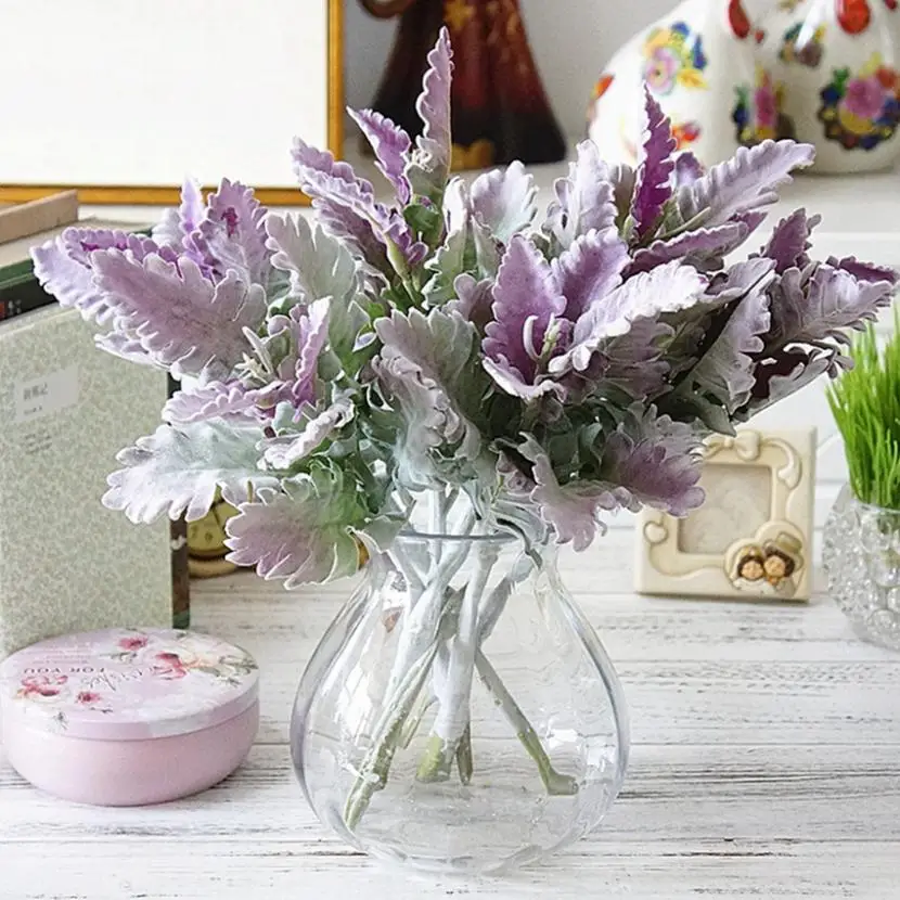 

Artificial Flowers Purple Leaf Flocking Lagomorpha Festive Party Wedding Home Decoration Bouquet Materials Handicraft Fake Plant