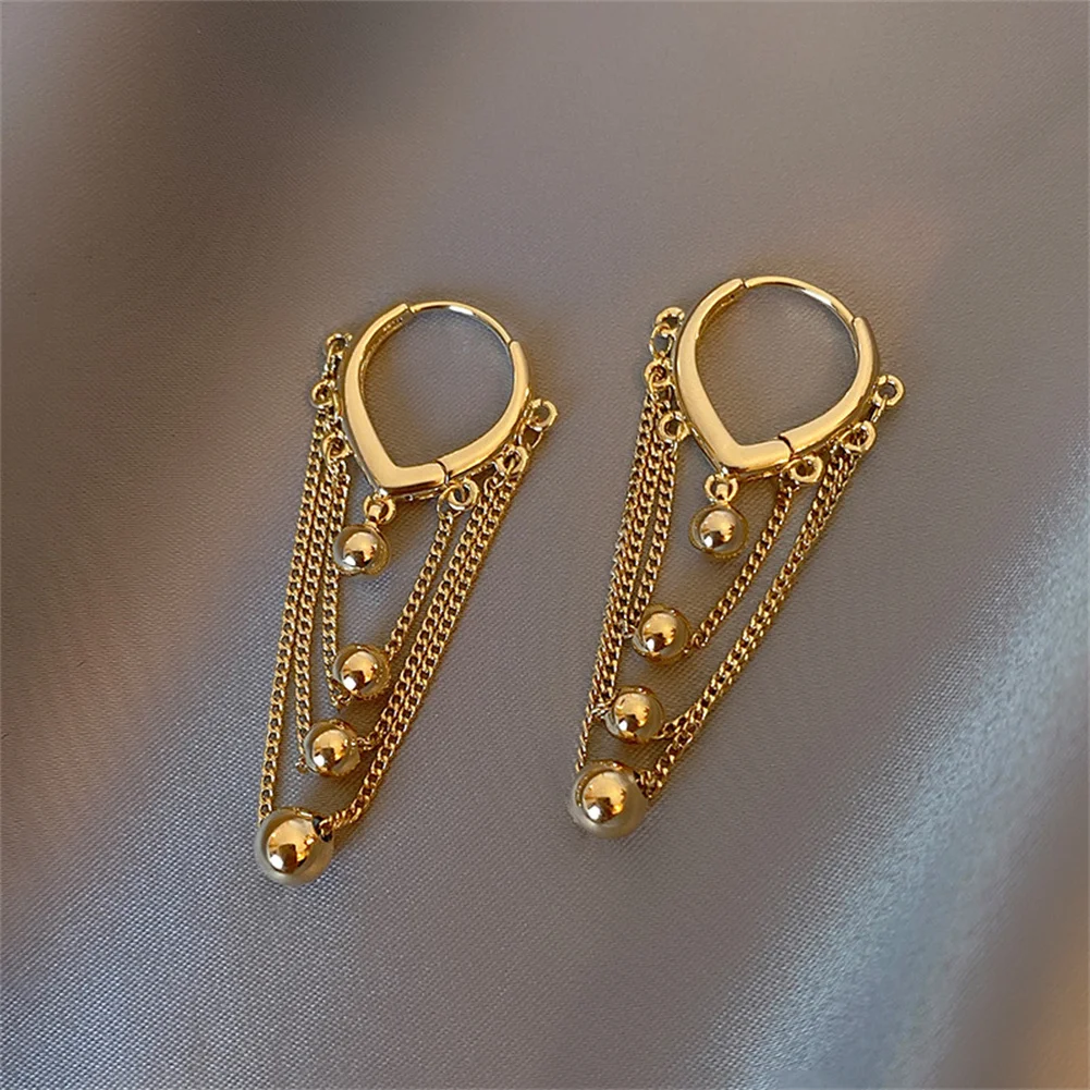 

2022 New Gold Silver Round Beaded Chain Earrings For Women Korean Fashion Tassel Earring Girls Shiny Elegant Exquisite Jewelry
