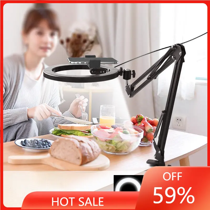 

Studio Camera LED Selfie Ring Light 26cm Ring Lamp with Stand Phone Holder Photography Ringlight for Youtube Live Lights