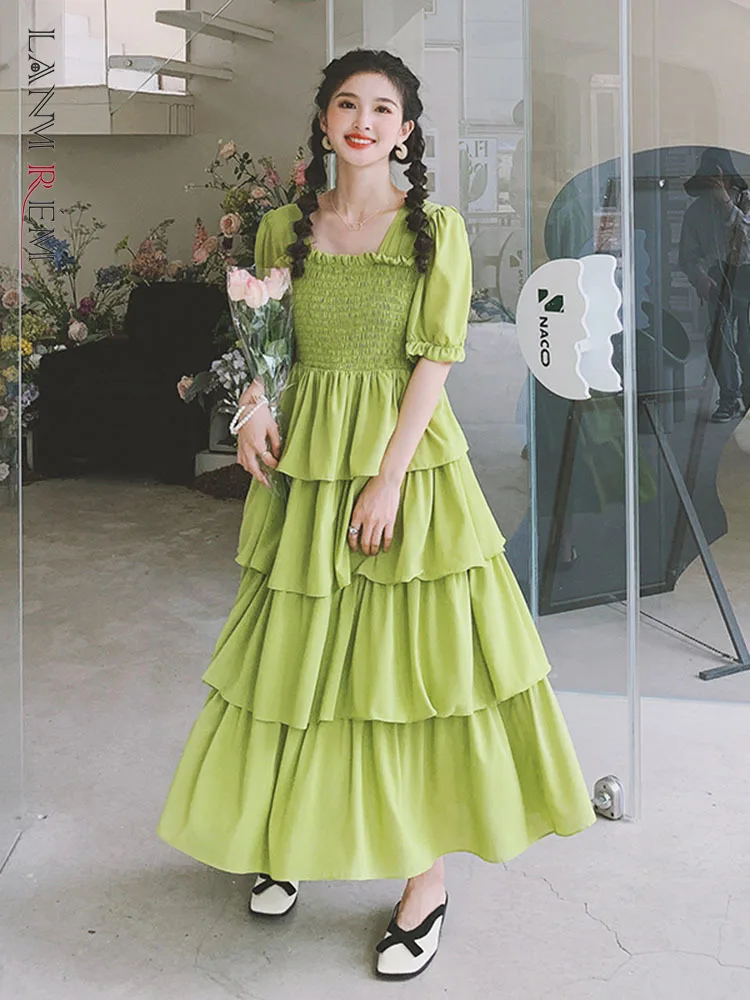 

Женское платье с оборками LANMREM, приталенное платье средней длины с высокой талией и квадратным воротником, модель 2023 года, 2R2918