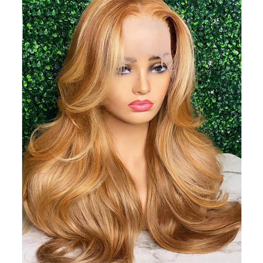 

Full Lace Wig Highlight Honey Blonde Human Hair Natural Wave For Women Baby Hair Preplucked Remy Peruvian Hair Glueless Daily