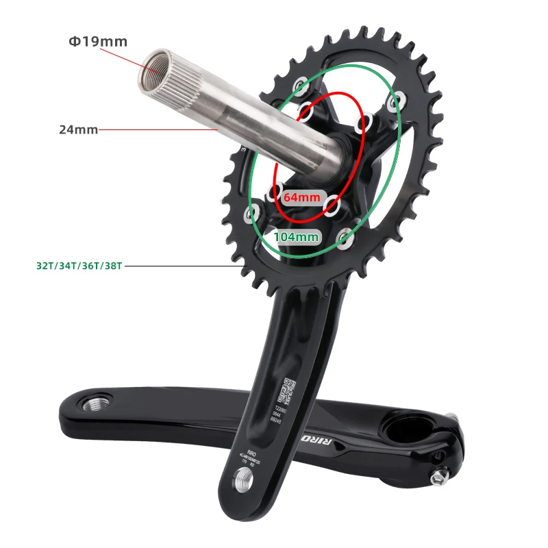 Hollowtech Integrated Crankset Aluminum Alloy Mtb Monoplate Cranks with 32T-38T Chainring for 9/10/11/12 Speed Mountain Bike |