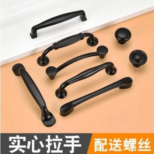 

Black handle drawer, wardrobe handle door handle, American style cabinet, dark handle cabinet, simple European style single hole