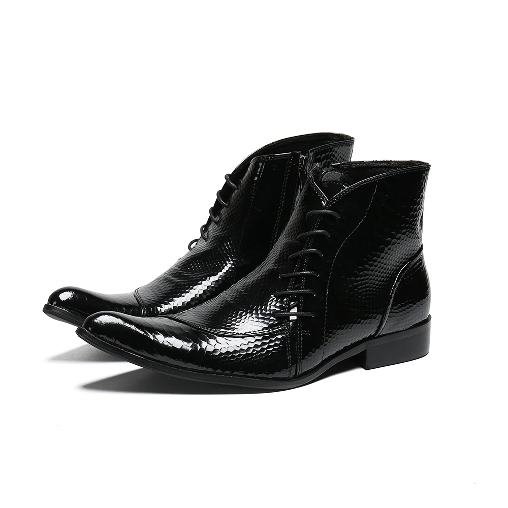 

Social Locomotive Large Size Ankle Boots Elegant Black Pointed Toe Derby Boots Italian Man Genuine Leather Brogue Boots
