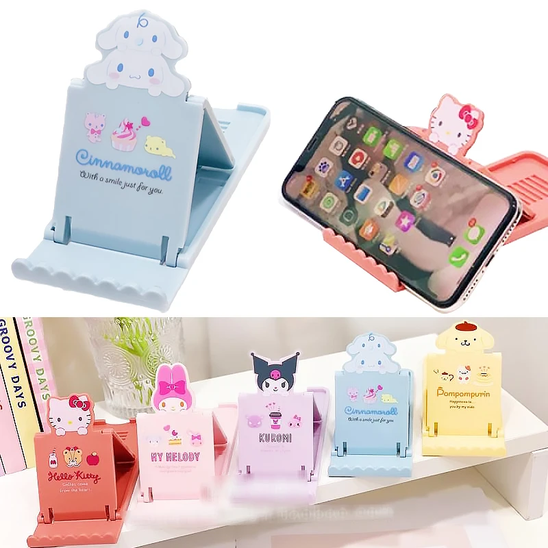 

Cartoon Kawaii Sanrioed Hello Kitty Kuromi Cinnamoroll Adjustable Phone Holder Anime Melody Ipad Support Foldable Holder Stand