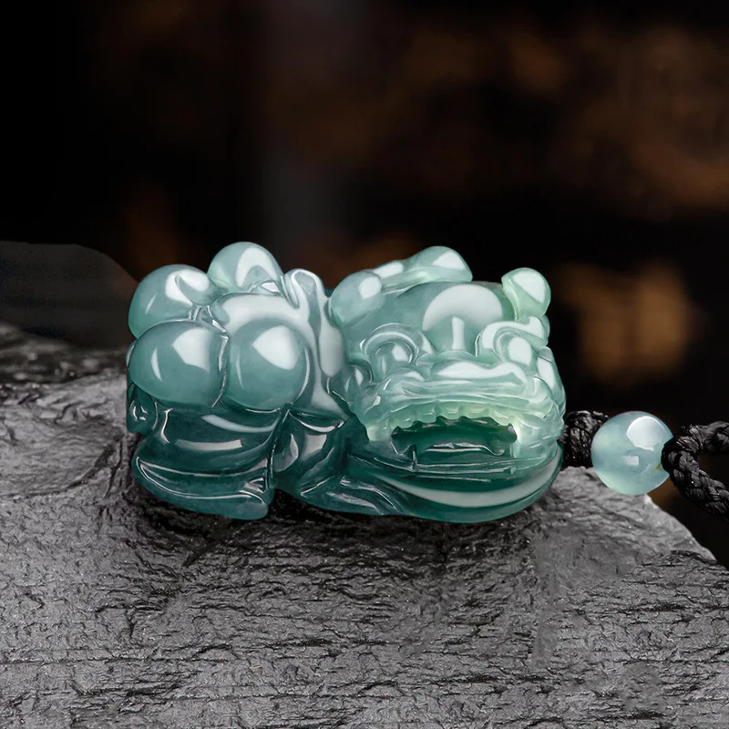 

Natural Burma A Jadeite Waxy Blue Water Bully Pixiu Pendant Ice Jade Fortune BraveTroops Male Female Charms Jewelry Drop Ship