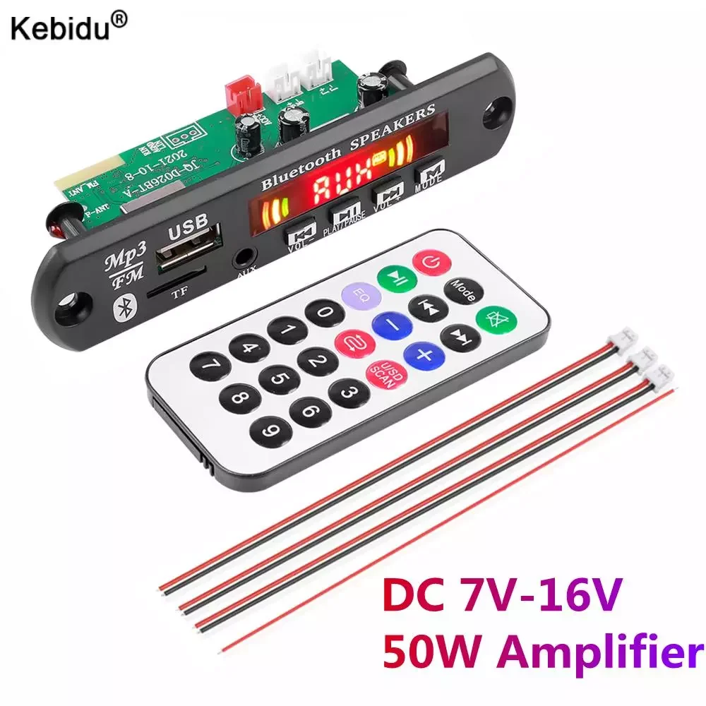 

Color Screen 2*25W MP3 Player Decoder Board Bluetooth 5.0 7-16V 50W amplifier Car FM Radio Module Support TF USB AUX Recording