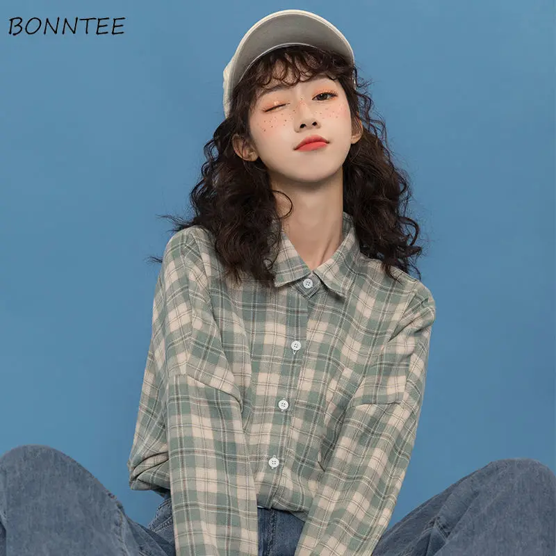 

Shirts Women Plaid Pockets Clothing Streetwear All-match Retro Ulzzang New Arrival Breathable Students College Fashion Mujer Ins