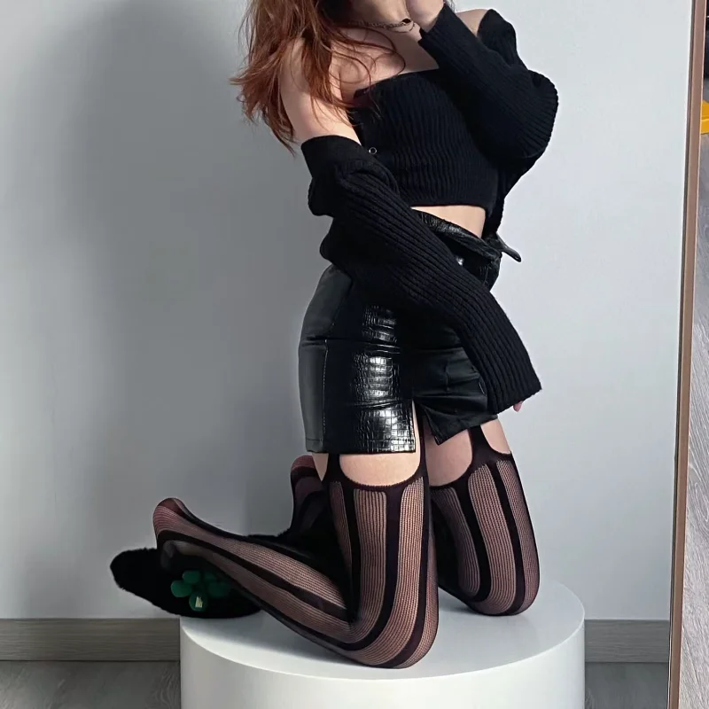 

Women Sexy Black Stockings With Belt Set High Fishnet Tights Lingerie Bottom Pantyhose Thigh High Long Mesh Lace Stocking 2023