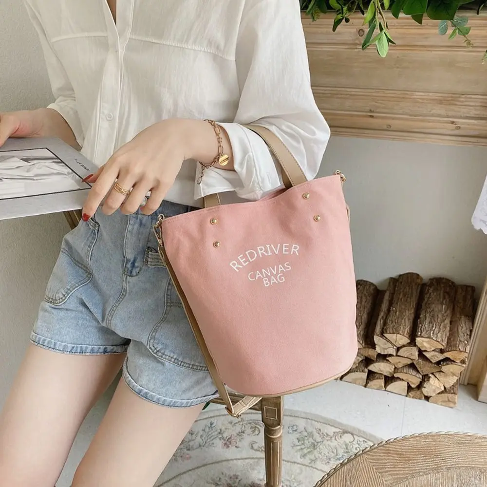 Ins Canvas Letter Bucket Crossbody Bags Shoulder Bag Ins Women Shopping Large Capacity Messenger Bag