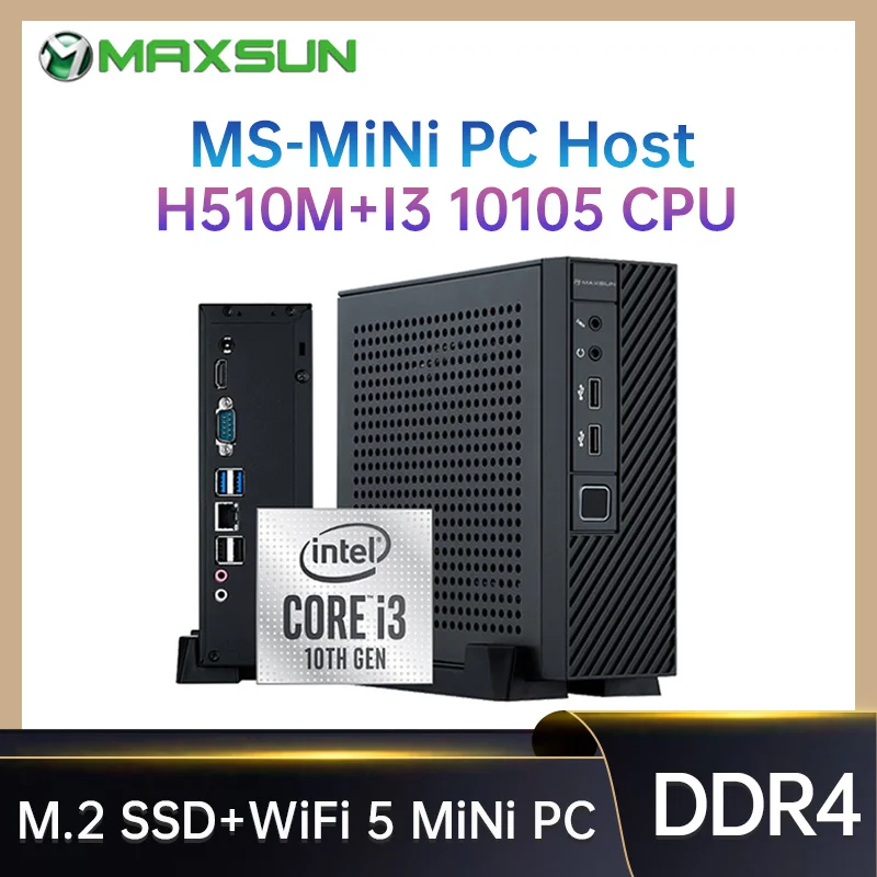 MAXSUN Desktop PC Intel i3 10105 8GB/16GB DDR4 M.2 256GB 512GB 1TB Windows 10 Gaming Computer 4K 60Hz HDMI VGA Minipc