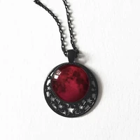 blood moon necklace moon and stars red moon glass cameo pendant celestial jewelry solar system gothic wiccan witch pagan