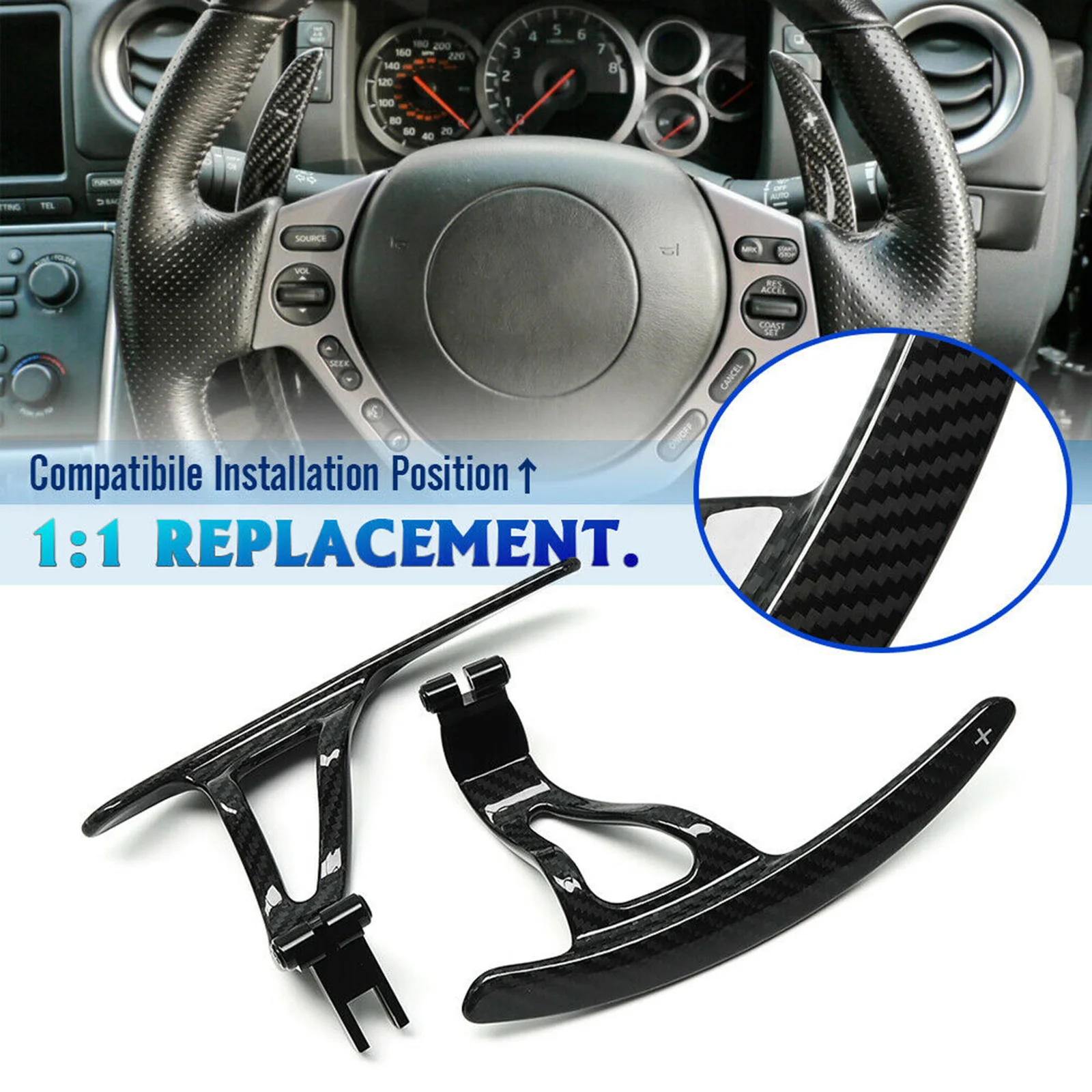 

2pcs Carbon Steering Shift Paddle Shifter Extension For Nissan GT-R GTR R35 2008-2016