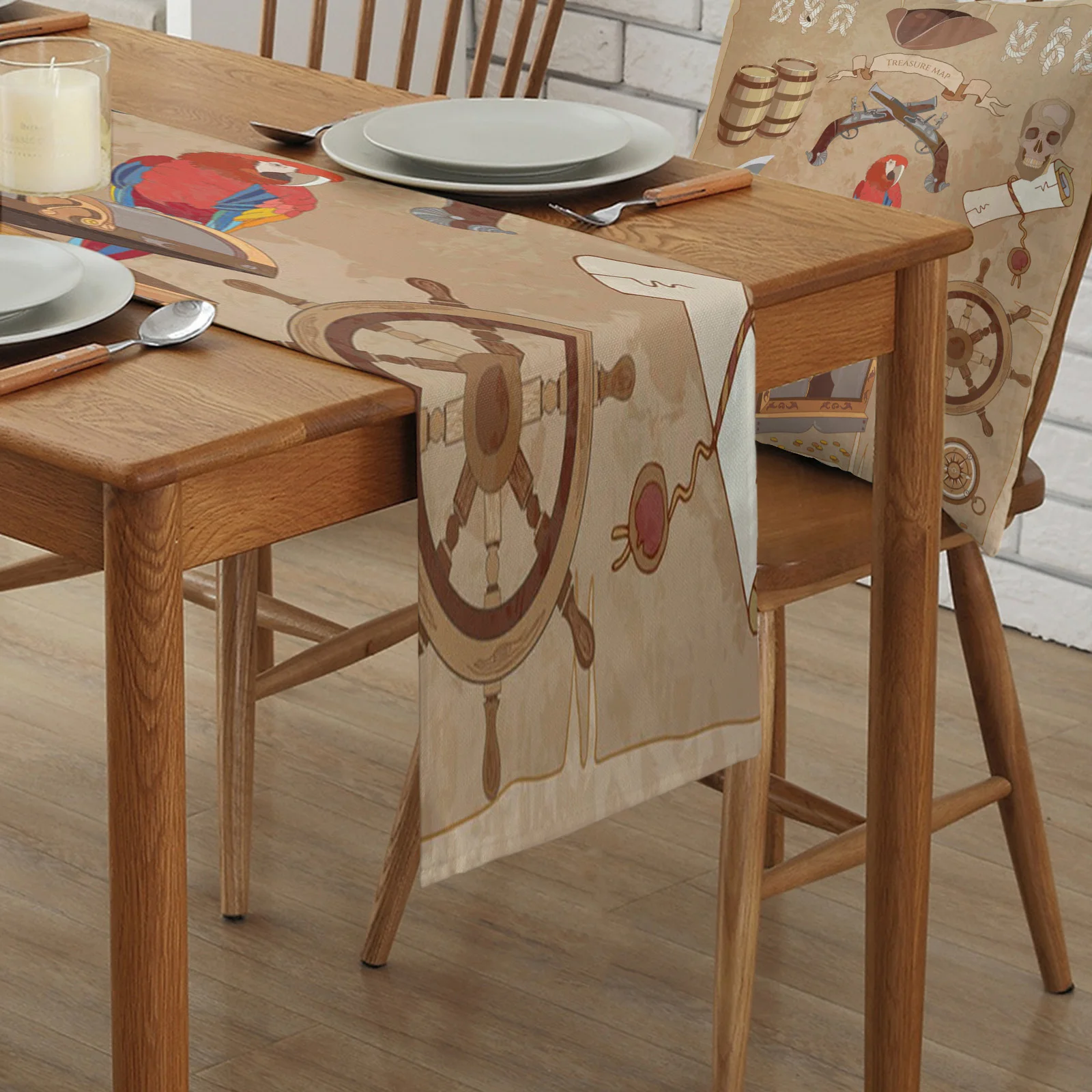 Настольная дорожка с пиратским попугаем и сокровищами флагом Скатерть для