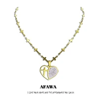 afawa heart cross choker necklace womenmen stainless steel crystal gold color christian necklace jewelry collar n8057s02