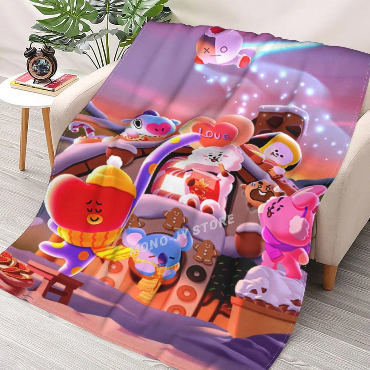 

Baby-Bt21-Tata Koya Collage Throw Blanket Sherpa Blanket Bedding soft Cover Bedspreads Blankets