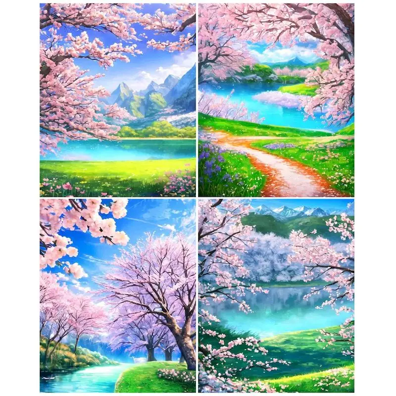 

Acrylic Painting By Numbers On Canvas With Frame Diy Kit For Adults Spring Scenery Drawing Oil Picture Of Coloring By Numbers Ar