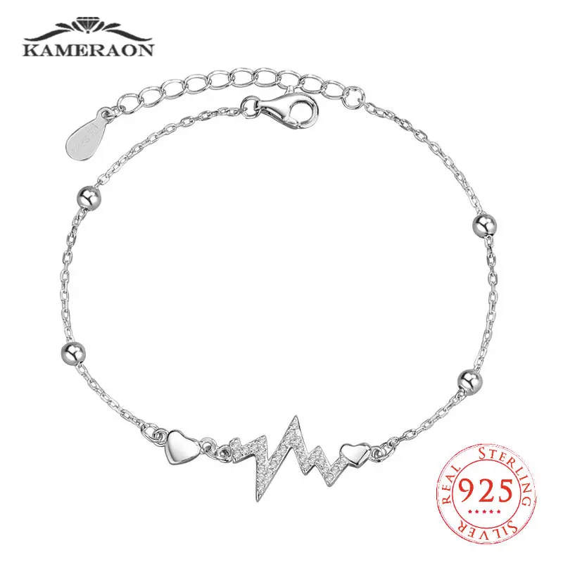 

925 Sterling Silver Wave Bracelet Creative Heartbeat Frequency Lightning Broken Line for Women Female Student Ornament