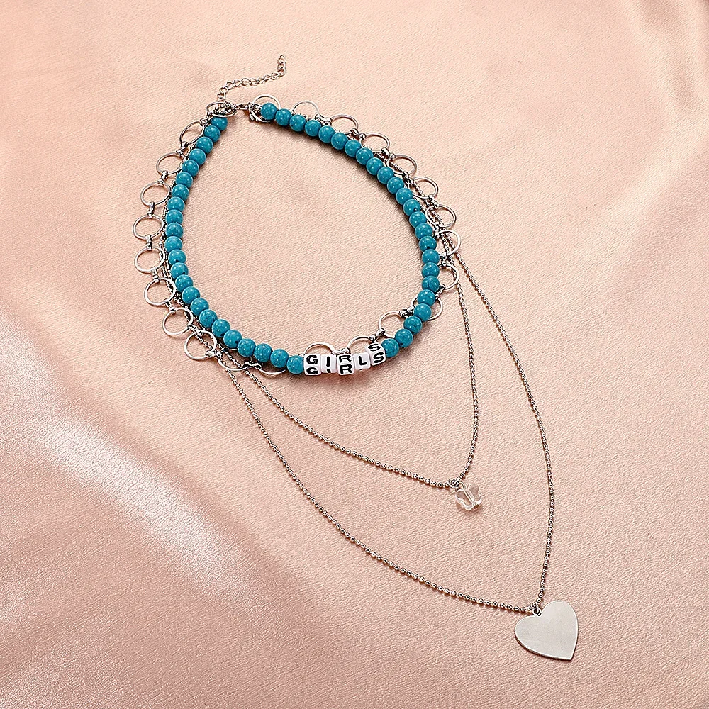 Чокер многоуровневый с буквами и бусинами Женский модное ожерелье-цепочка в