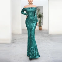 2021 new vintage sexy off the shoulder celebrity dresses bling full length robe de soiree lady elegant long sleeved mermaid gown