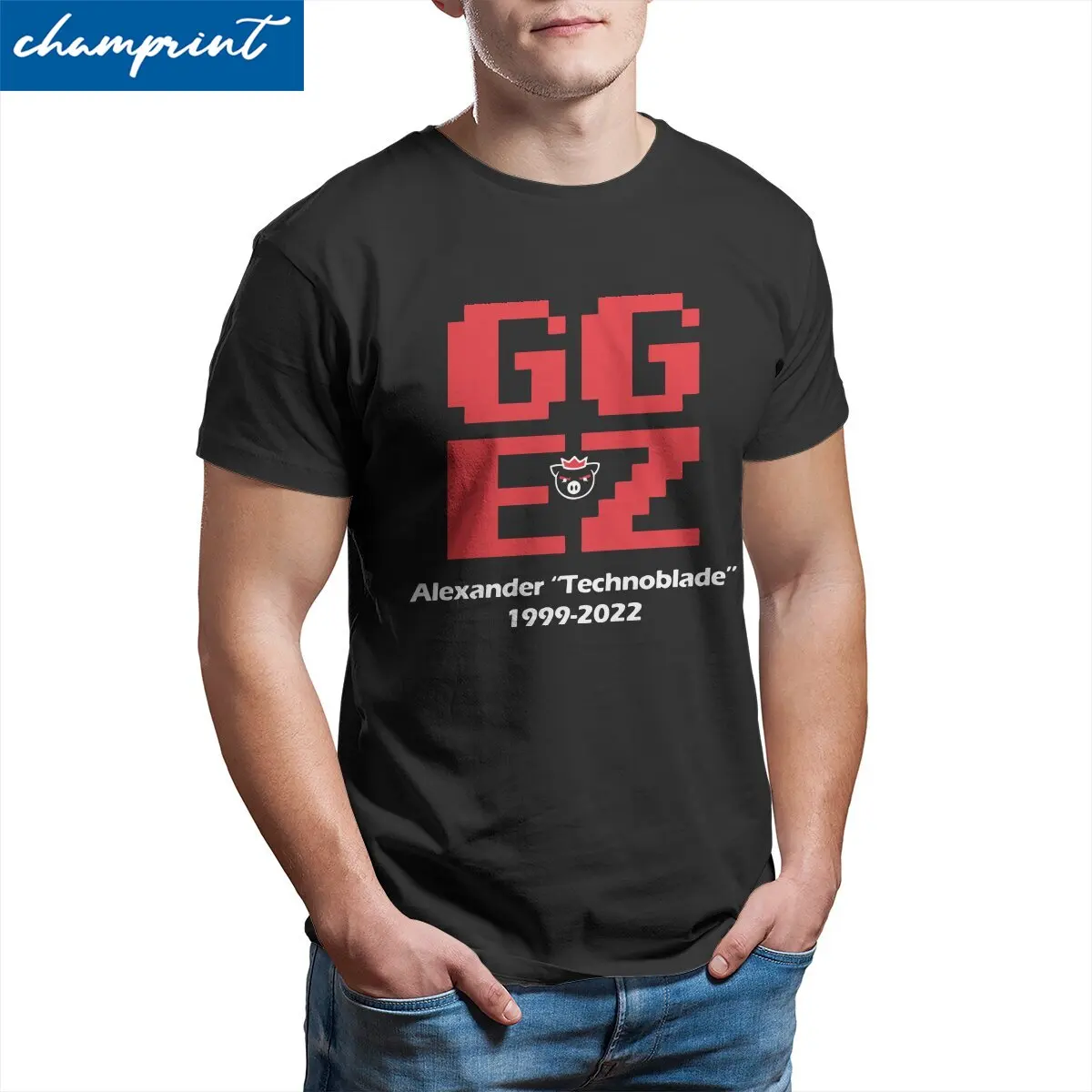 

GG EZ T Shirts for Men Pure Cotton Funny T-Shirts Round Neck Technoblade Never Dies Tees Short Sleeve Tops Party