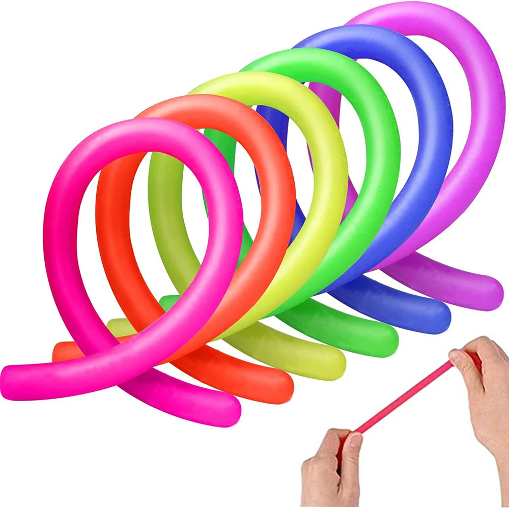 

6 Pack Stretchy Cord Noodle Stress Reliever Toys Fidgets Sensory Toys Resistance Squeeze Strengthen Arms for Kids Adults
